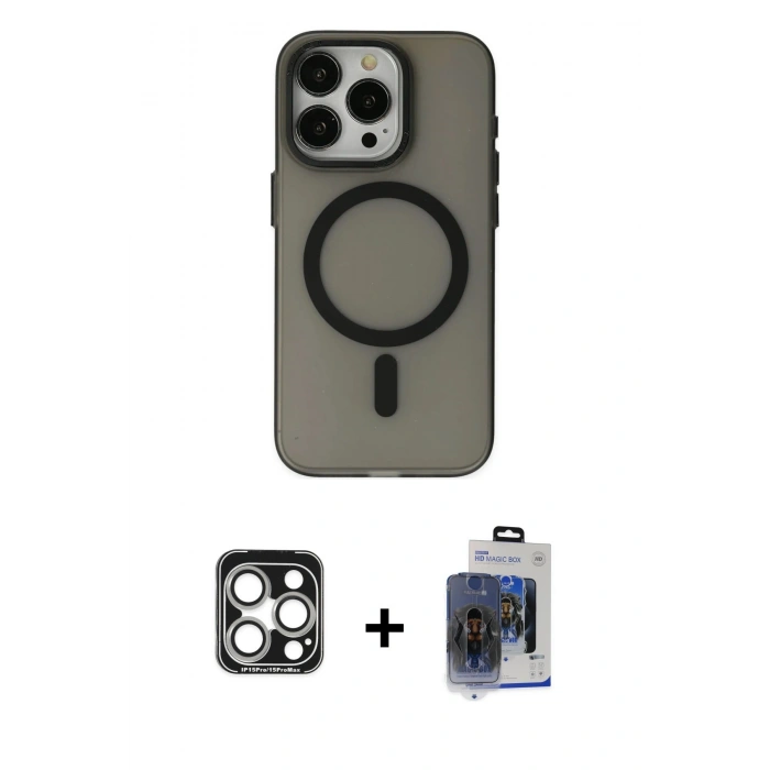 MARSİLYAN™- iPhone 15 Pro Max Kılıf Yadigar Işık - Siyah Vanessa Magic Cam + PVD Metal Kamera Lens - GS