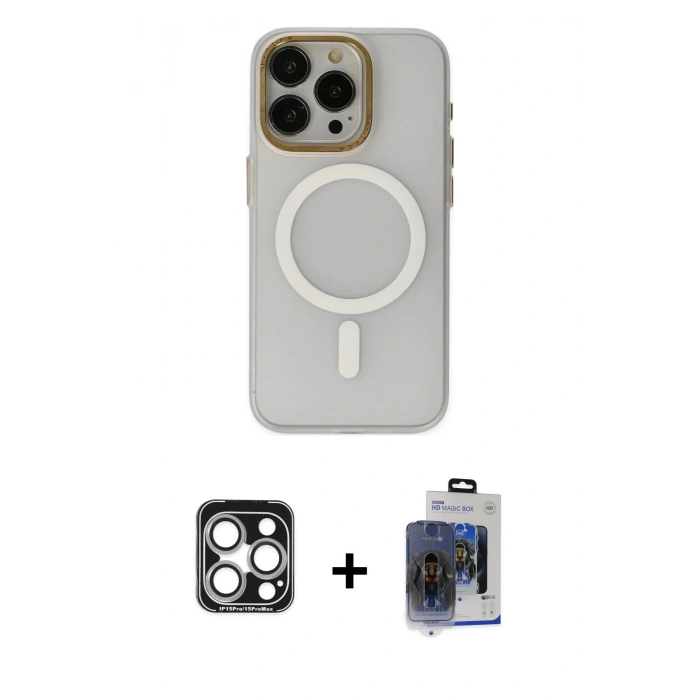 MARSİLYAN™- iPhone 15 Pro Max Kılıf Yadigar Işık - Siyah Vanessa Magic Cam + PVD Metal Kamera Lens - GS