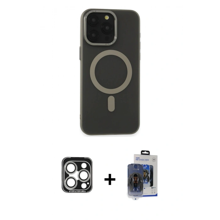 MARSİLYAN™- iPhone 15 Pro Max Kılıf Yadigar Işık - Siyah Vanessa Magic Cam + PVD Metal Kamera Lens - GS