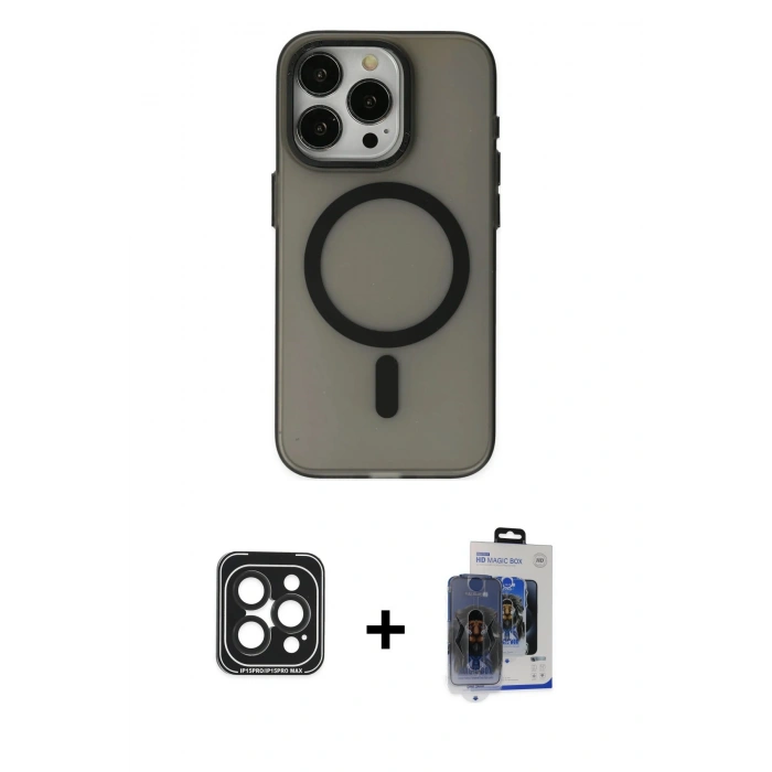 MARSİLYAN™- iPhone 15 Pro Max Kılıf Yadigar Işık - Siyah Vanessa Magic Cam + PVD Metal Kamera Lens - SH