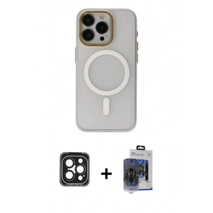 MARSİLYAN™- iPhone 15 Pro Max Kılıf Yadigar Işık - Siyah Vanessa Magic Cam + PVD Metal Kamera Lens - SH