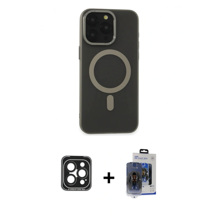 MARSİLYAN™- iPhone 15 Pro Max Kılıf Yadigar Işık - Siyah Vanessa Magic Cam + PVD Metal Kamera Lens - SH