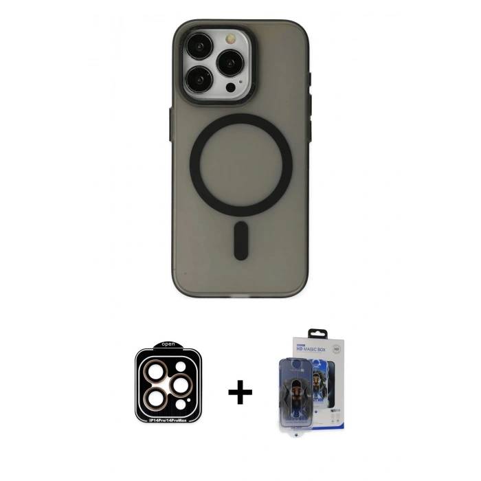 MARSİLYAN™- iPhone 15 Pro Max Kılıf Yadigar Işık - Siyah Vanessa Magic Cam + PVD Metal Kamera Lens - TU