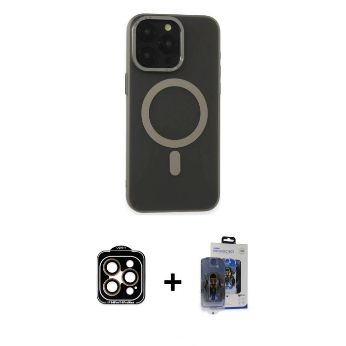 MARSİLYAN™- iPhone 15 Pro Max Kılıf Yadigar Işık - Siyah Vanessa Magic Cam + PVD Metal Kamera Lens - TU