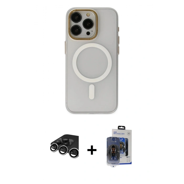 MARSİLYAN™- iPhone 15 Pro Max Kılıf Yadigar Işık - Siyah Vanessa Magic Cam + Raze Metal Kamera Lens - GS