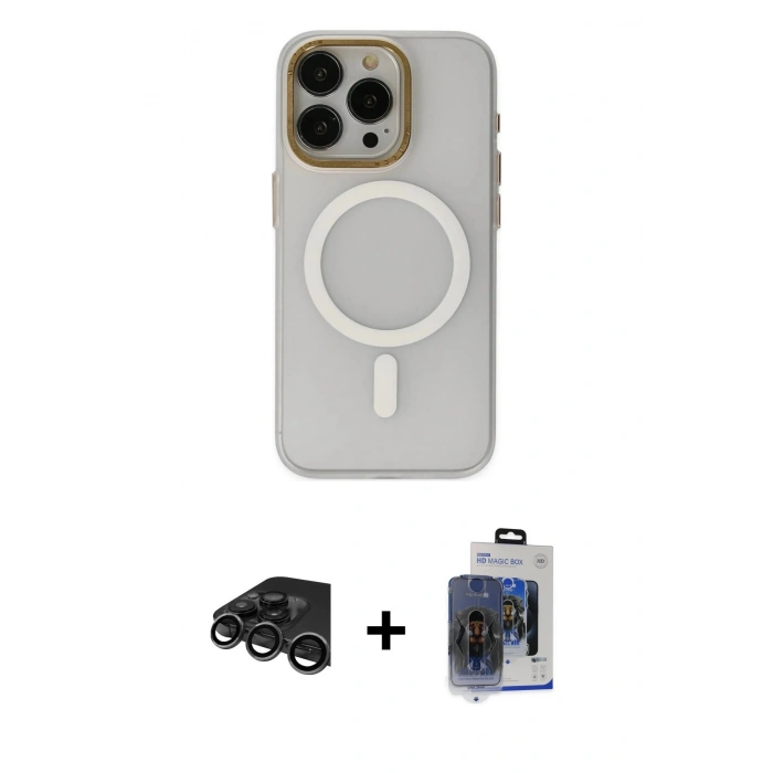 MARSİLYAN™- iPhone 15 Pro Max Kılıf Yadigar Işık - Siyah Vanessa Magic Cam + Titanyum Gri Raze Metal Kamera Lens