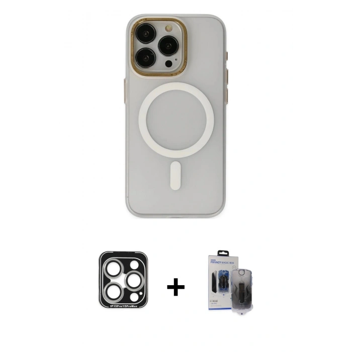 MARSİLYAN™- iPhone 15 Pro Max Kılıf Yadigar Işık - Siyah Vanessa Magic Hayalet Cam + PVD Metal Kamera Lens - GS