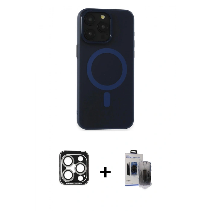 MARSİLYAN™- iPhone 15 Pro Max Kılıf Yadigar Işık - Siyah Vanessa Magic Hayalet Cam + PVD Metal Kamera Lens - GS