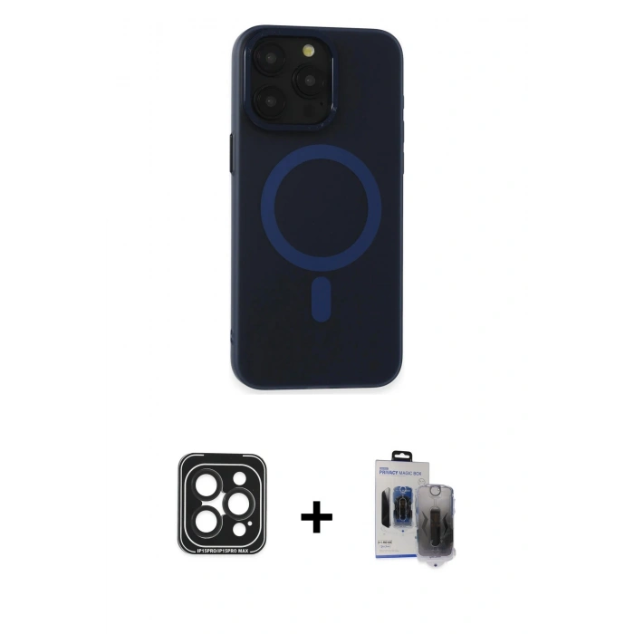 MARSİLYAN™- iPhone 15 Pro Max Kılıf Yadigar Işık - Siyah Vanessa Magic Hayalet Cam + PVD Metal Kamera Lens - SH
