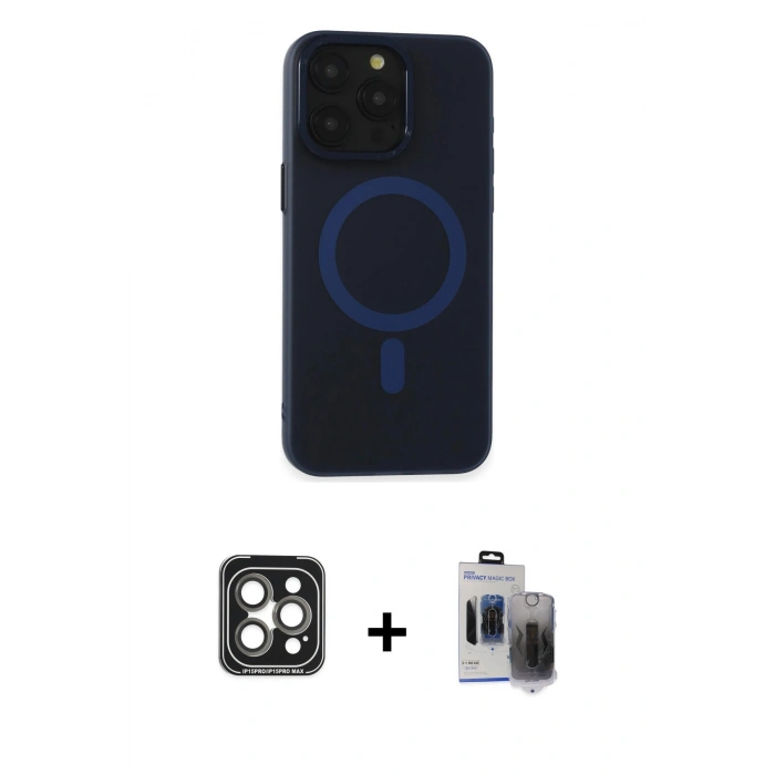 MARSİLYAN™- iPhone 15 Pro Max Kılıf Yadigar Işık - Siyah Vanessa Magic Hayalet Cam + PVD Metal Kamera Lens - GI