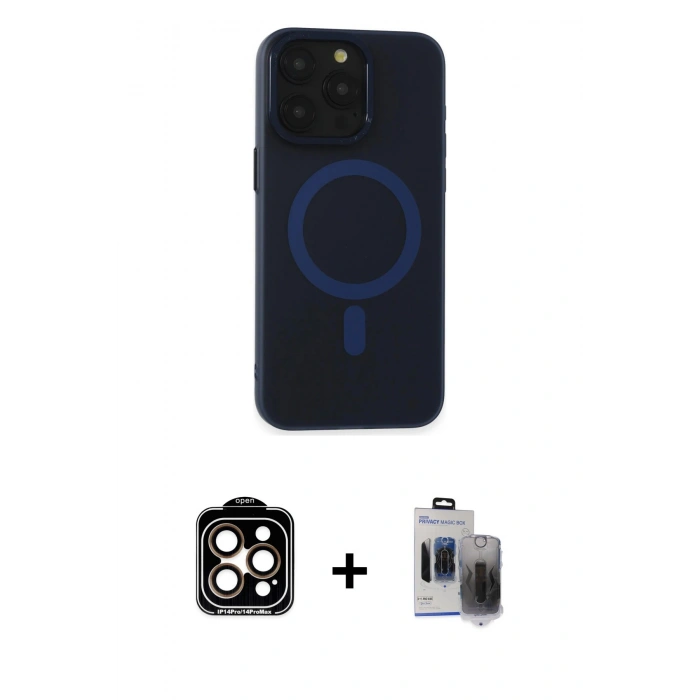 MARSİLYAN™- iPhone 15 Pro Max Kılıf Yadigar Işık - Siyah Vanessa Magic Hayalet Cam + PVD Metal Kamera Lens - TU