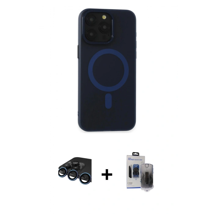 MARSİLYAN™- iPhone 15 Pro Max Kılıf Yadigar Işık - Siyah Vanessa Magic Hayalet Cam + Raze Metal Kamera Lens - LT