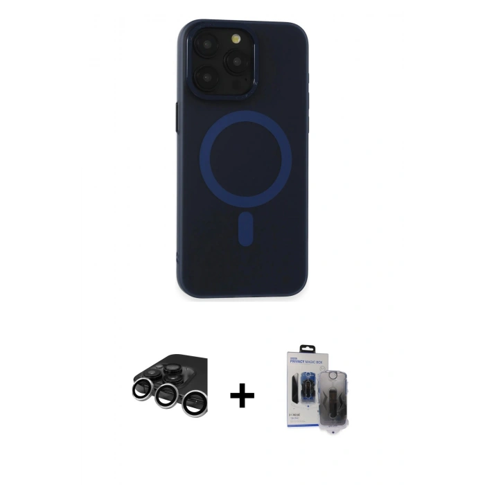 MARSİLYAN™- iPhone 15 Pro Max Kılıf Yadigar Işık - Siyah Vanessa Magic Hayalet Cam + Raze Metal Kamera Lens - GS