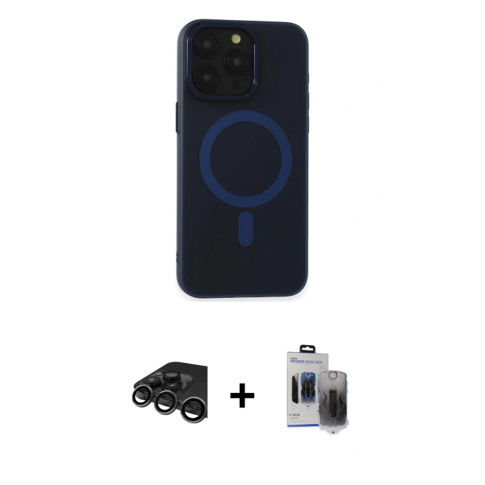 MARSİLYAN™- iPhone 15 Pro Max Kılıf Yadigar Işık - Siyah Vanessa Magic Hayalet Cam + Raze Metal Kamera Lens - TMGI