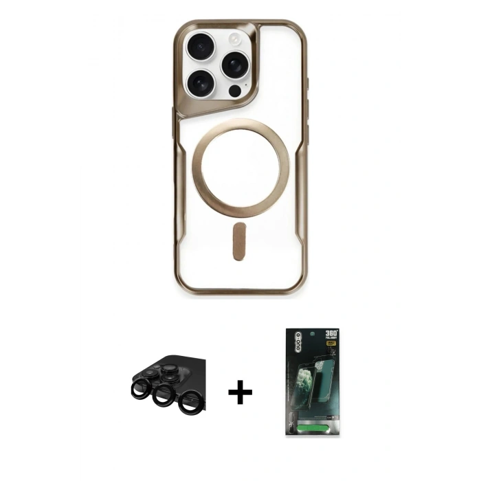 MARSİLYAN™- iPhone 15 Pro Max Kılıf Yadigar Klasik Özel Seri - Şeffaf 360 Full Body Arka Koruyucu + Raze Metal Kamera Lens - SH