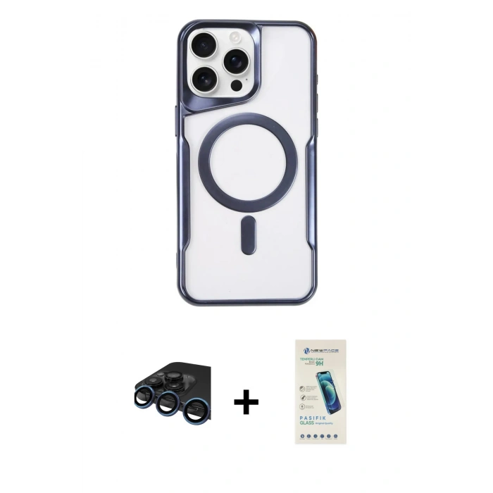 MARSİLYAN™- iPhone 15 Pro Max Kılıf Yadigar Klasik Özel Seri - Şeffaf Pasifik Cam Ekran Koruyucu + Raze Metal Kamera Lens - LT