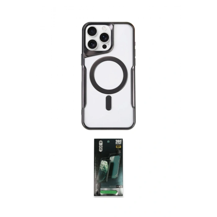 MARSİLYAN™- iPhone 15 Pro Max Kılıf Yadigar Klasik Özel Seri - Siyah 360 Mat Full Body Arka Koruyucu