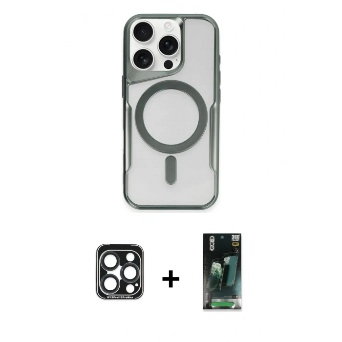 MARSİLYAN™- iPhone 15 Pro Max Kılıf Yadigar Klasik Özel Seri - Siyah 360 Mat Full Body Arka Koruyucu + Lacivert PVD Metal Kamera Lens