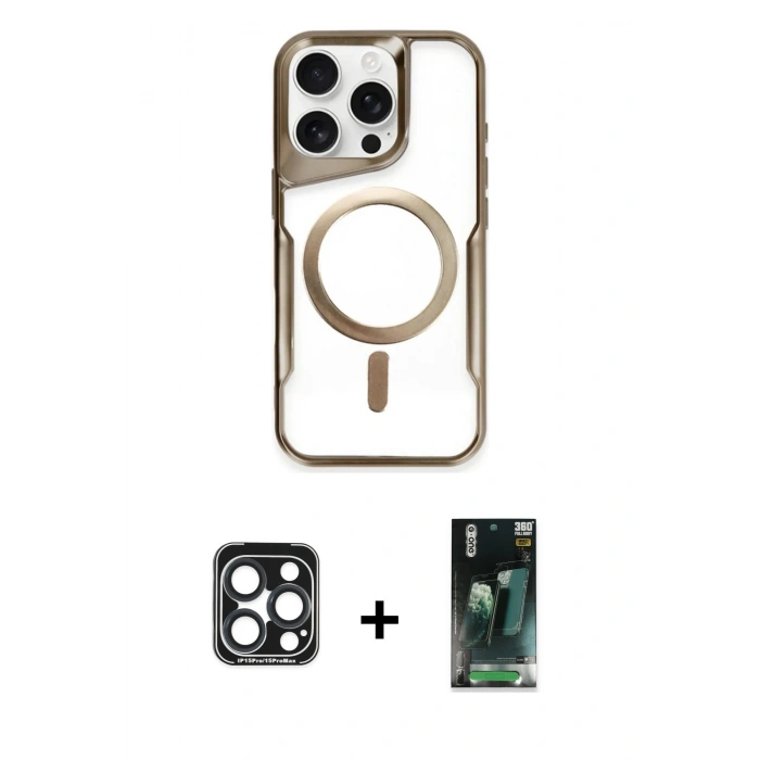 MARSİLYAN™- iPhone 15 Pro Max Kılıf Yadigar Klasik Özel Seri - Siyah 360 Mat Full Body Arka Koruyucu + Lacivert PVD Metal Kamera Lens