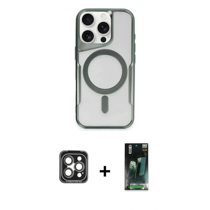MARSİLYAN™- iPhone 15 Pro Max Kılıf Yadigar Klasik Özel Seri - Siyah 360 Mat Full Body Arka Koruyucu + PVD Metal Kamera Lens - GI