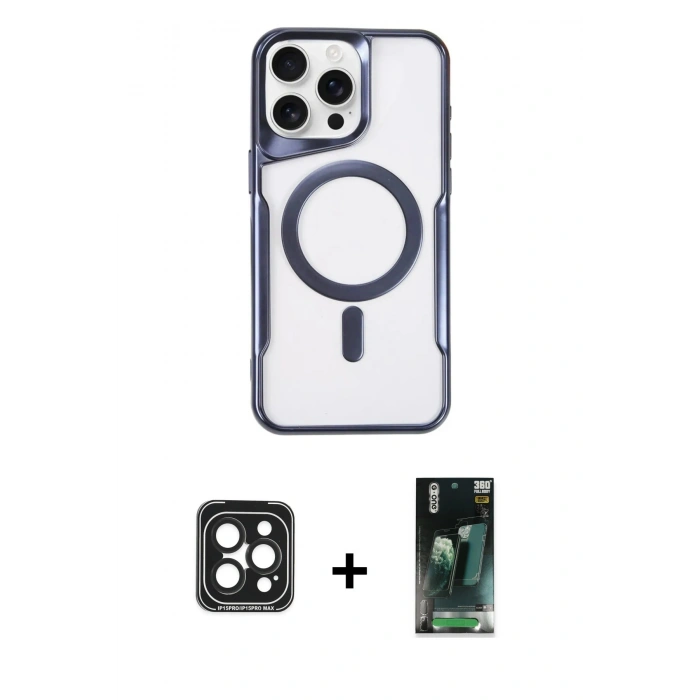 MARSİLYAN™- iPhone 15 Pro Max Kılıf Yadigar Klasik Özel Seri - Siyah 360 Mat Full Body Arka Koruyucu + PVD Metal Kamera Lens - SH