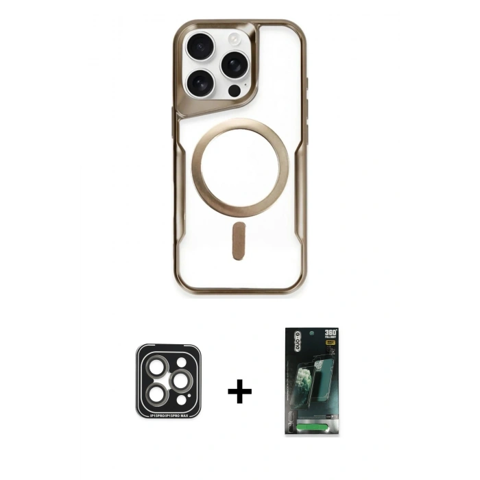 MARSİLYAN™- iPhone 15 Pro Max Kılıf Yadigar Klasik Özel Seri - Siyah 360 Mat Full Body Arka Koruyucu + PVD Metal Kamera Lens - GI