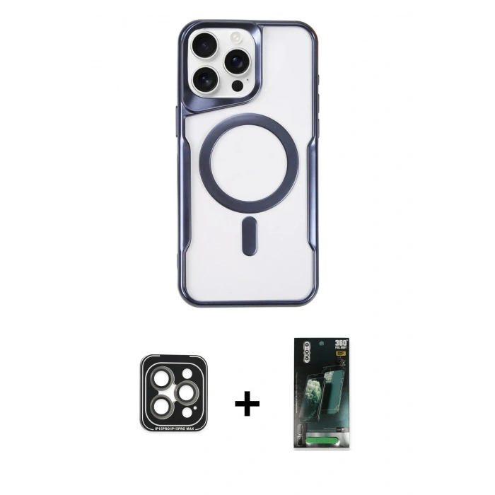 MARSİLYAN™- iPhone 15 Pro Max Kılıf Yadigar Klasik Özel Seri - Siyah 360 Mat Full Body Arka Koruyucu + PVD Metal Kamera Lens - GI