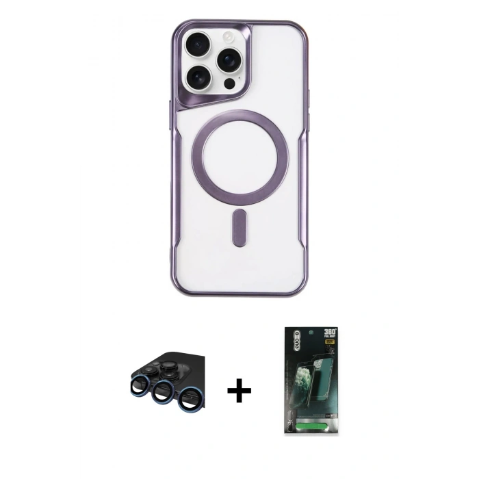 MARSİLYAN™- iPhone 15 Pro Max Kılıf Yadigar Klasik Özel Seri - Siyah 360 Mat Full Body Arka Koruyucu + Raze Metal Kamera Lens - LT