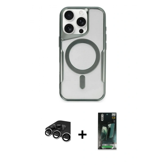 MARSİLYAN™- iPhone 15 Pro Max Kılıf Yadigar Klasik Özel Seri - Siyah 360 Mat Full Body Arka Koruyucu + Raze Metal Kamera Lens - GS