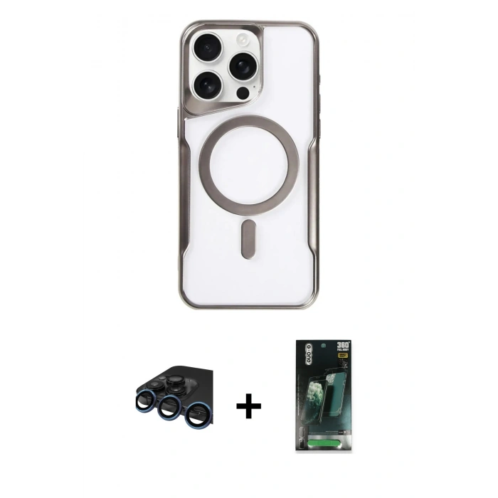 MARSİLYAN™- iPhone 15 Pro Max Kılıf Yadigar Klasik Özel Seri - Siyah 360 Mat Full Body Arka Koruyucu + Raze Metal Kamera Lens - LT