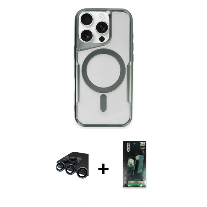 MARSİLYAN™- iPhone 15 Pro Max Kılıf Yadigar Klasik Özel Seri - Siyah 360 Mat Full Body Arka Koruyucu + Raze Metal Kamera Lens - LT