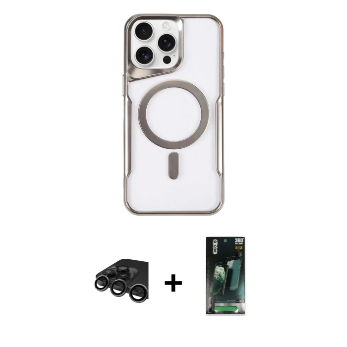 MARSİLYAN™- iPhone 15 Pro Max Kılıf Yadigar Klasik Özel Seri - Siyah 360 Mat Full Body Arka Koruyucu + Raze Metal Kamera Lens - TMGI