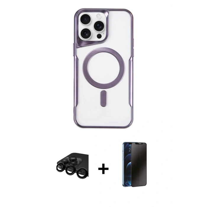 MARSİLYAN™- iPhone 15 Pro Max Kılıf Yadigar Klasik Özel Seri - Siyah 3D Antistatik Hayalet Cam Ekran Koruyucu + Raze Metal Kamera Lens - SH