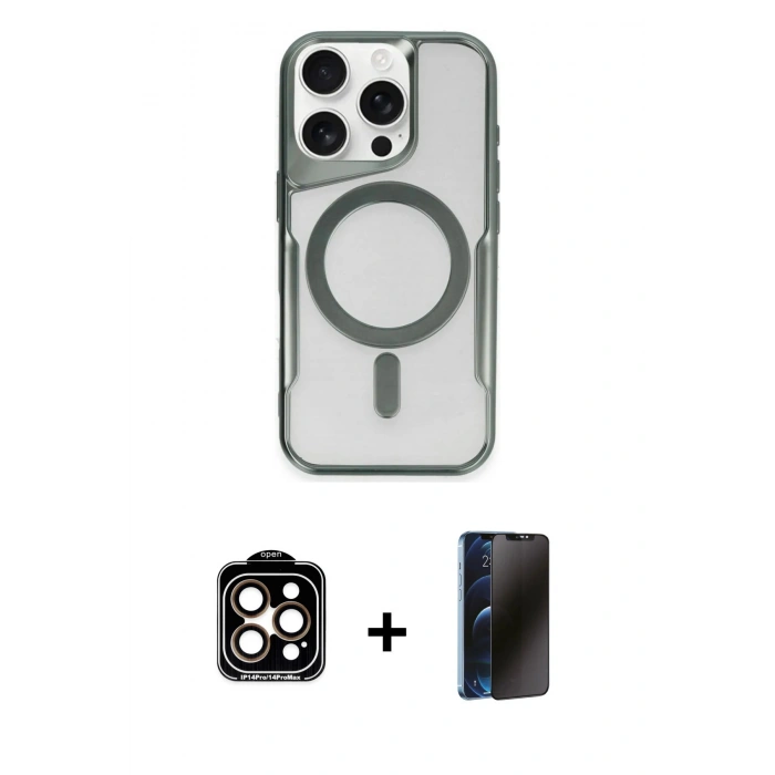 MARSİLYAN™- iPhone 15 Pro Max Kılıf Yadigar Klasik Özel Seri - Siyah 3D Antistatik Hayalet Cam Ekran Koruyucu + PVD Metal Kamera Lens - TU