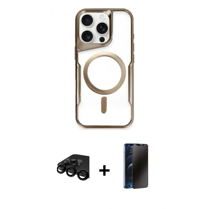 MARSİLYAN™- iPhone 15 Pro Max Kılıf Yadigar Klasik Özel Seri - Siyah 3D Antistatik Hayalet Cam Ekran Koruyucu + Raze Metal Kamera Lens - SH
