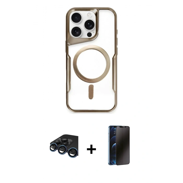 MARSİLYAN™- iPhone 15 Pro Max Kılıf Yadigar Klasik Özel Seri - Siyah 3D Antistatik Hayalet Cam Ekran Koruyucu + Raze Metal Kamera Lens - LT