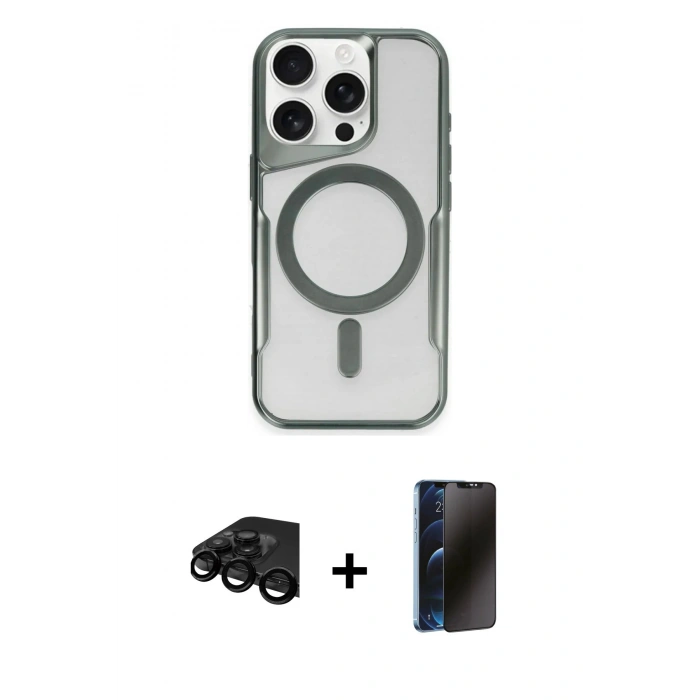 MARSİLYAN™- iPhone 15 Pro Max Kılıf Yadigar Klasik Özel Seri - Siyah 3D Antistatik Hayalet Cam Ekran Koruyucu + Raze Metal Kamera Lens - SH