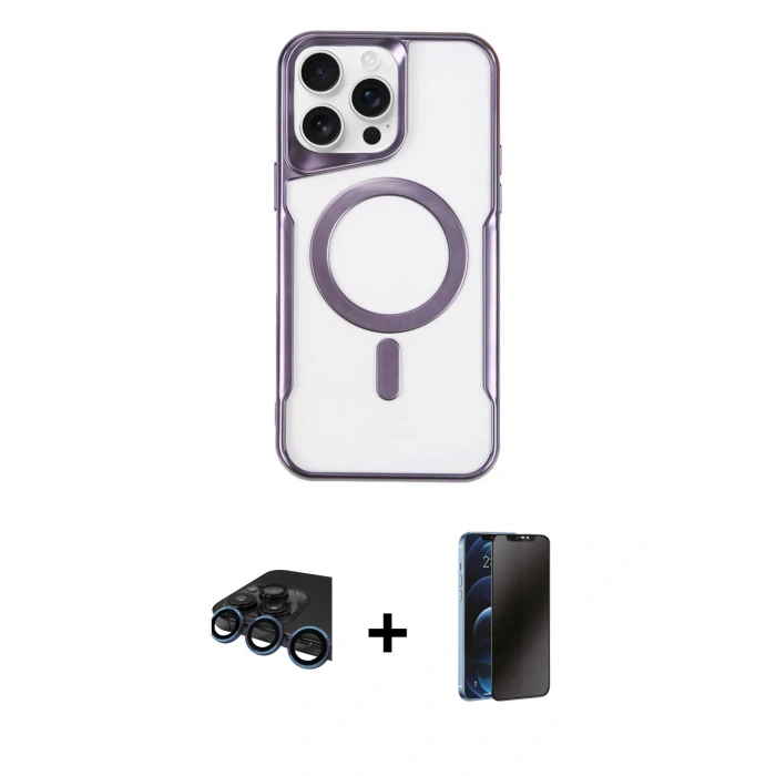 MARSİLYAN™- iPhone 15 Pro Max Kılıf Yadigar Klasik Özel Seri - Siyah 3D Antistatik Hayalet Cam Ekran Koruyucu + Raze Metal Kamera Lens - LT