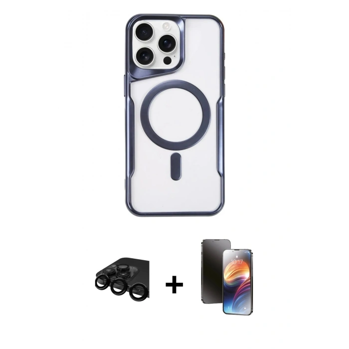 MARSİLYAN™- iPhone 15 Pro Max Kılıf Yadigar Klasik Özel Seri - Siyah 3D Antistatik Mat Seramik Nano Ekran Koruyucu + Raze Metal Kamera Lens - SH