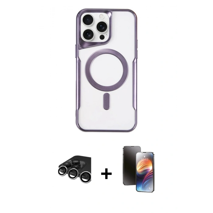 MARSİLYAN™- iPhone 15 Pro Max Kılıf Yadigar Klasik Özel Seri - Siyah 3D Antistatik Mat Seramik Nano Ekran Koruyucu + Gümüş Raze Metal Kamera Lens