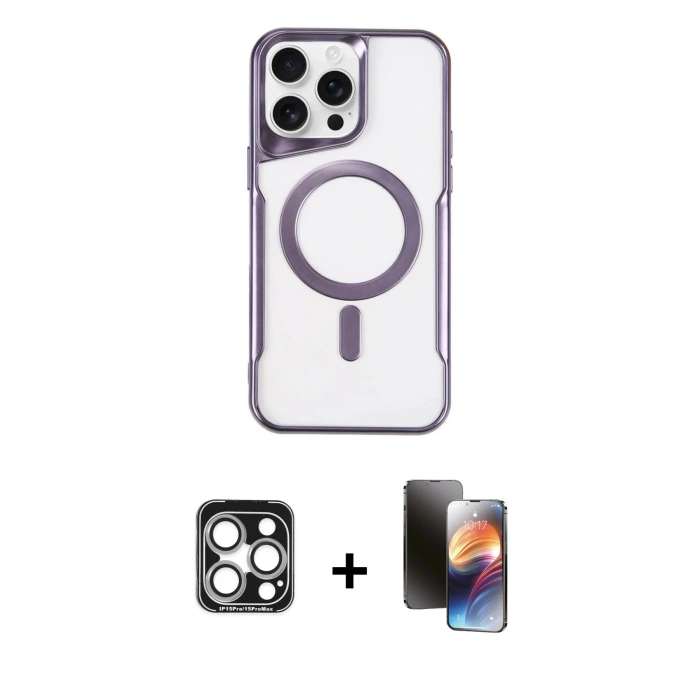 MARSİLYAN™- iPhone 15 Pro Max Kılıf Yadigar Klasik Özel Seri - Siyah 3D Antistatik Mat Seramik Nano Ekran Koruyucu + PVD Metal Kamera Lens - GS