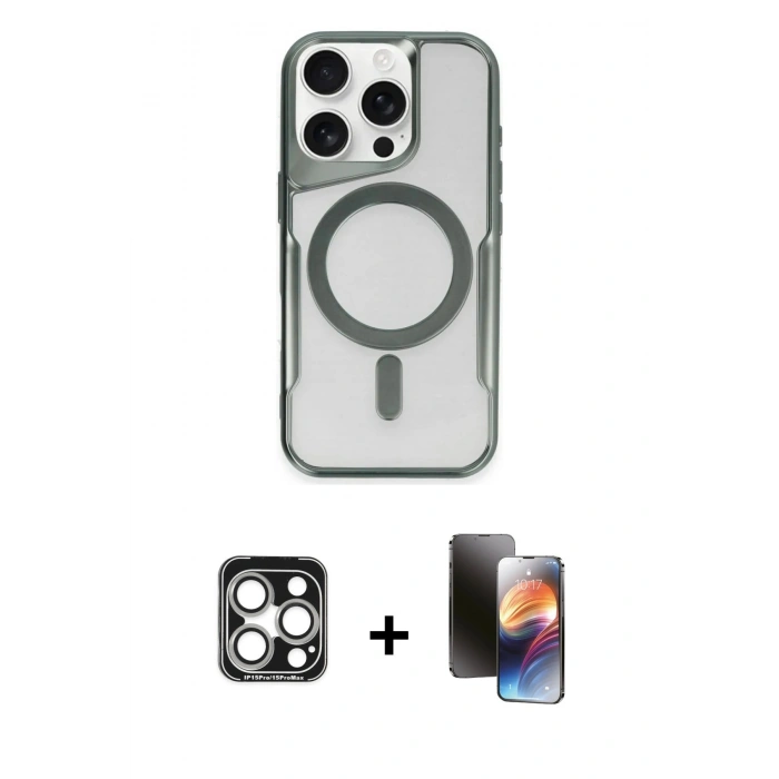 MARSİLYAN™- iPhone 15 Pro Max Kılıf Yadigar Klasik Özel Seri - Siyah 3D Antistatik Mat Seramik Nano Ekran Koruyucu + PVD Metal Kamera Lens - GS
