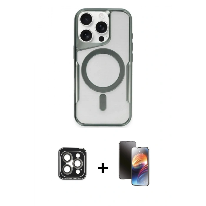 MARSİLYAN™- iPhone 15 Pro Max Kılıf Yadigar Klasik Özel Seri - Siyah 3D Antistatik Mat Seramik Nano Ekran Koruyucu + PVD Metal Kamera Lens - GI