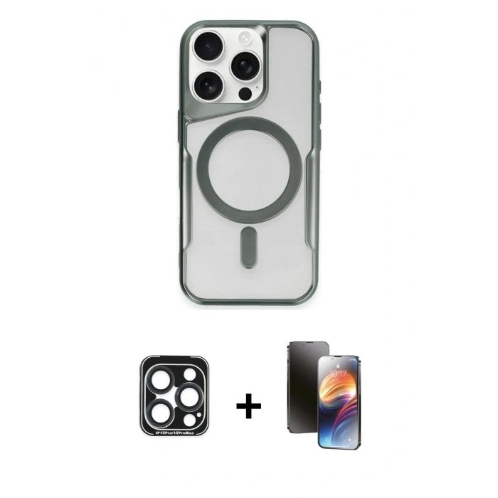 MARSİLYAN™- iPhone 15 Pro Max Kılıf Yadigar Klasik Özel Seri - Siyah 3D Antistatik Mat Seramik Nano Ekran Koruyucu + PVD Metal Kamera Lens - LT