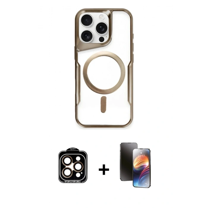 MARSİLYAN™- iPhone 15 Pro Max Kılıf Yadigar Klasik Özel Seri - Siyah 3D Antistatik Mat Seramik Nano Ekran Koruyucu + PVD Metal Kamera Lens - TU