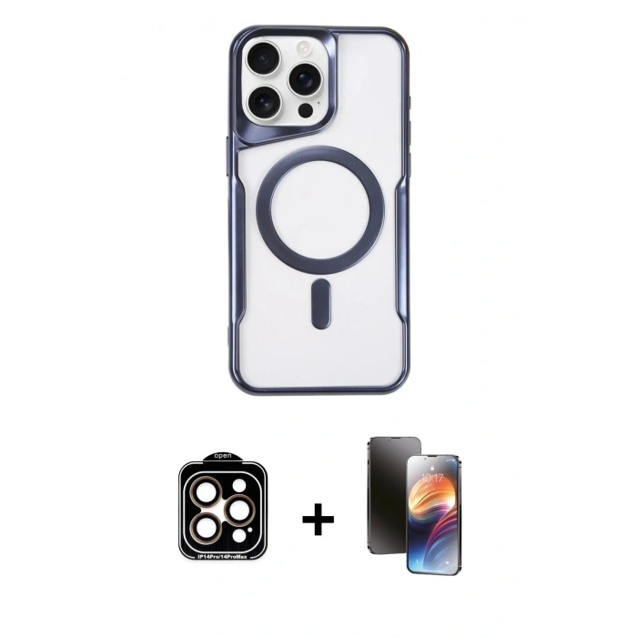 MARSİLYAN™- iPhone 15 Pro Max Kılıf Yadigar Klasik Özel Seri - Siyah 3D Antistatik Mat Seramik Nano Ekran Koruyucu + PVD Metal Kamera Lens - TU