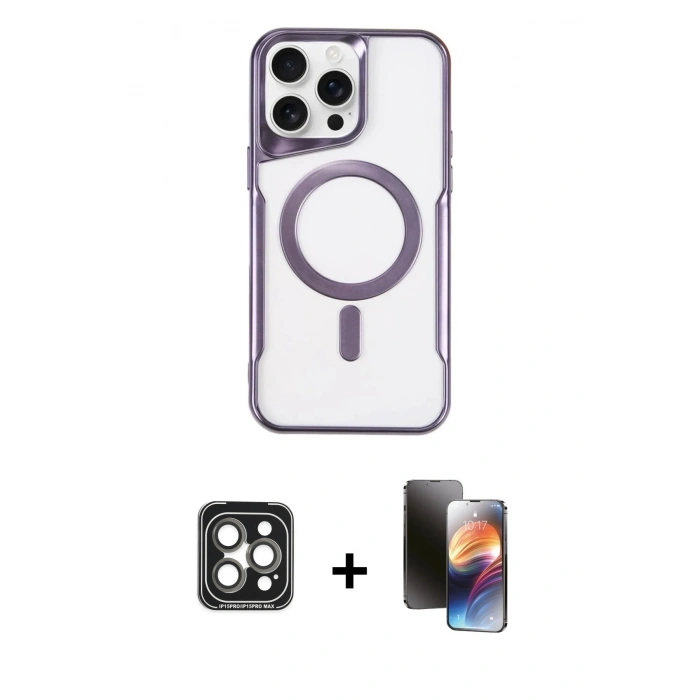 MARSİLYAN™- iPhone 15 Pro Max Kılıf Yadigar Klasik Özel Seri - Siyah 3D Antistatik Mat Seramik Nano Ekran Koruyucu + PVD Metal Kamera Lens - GI