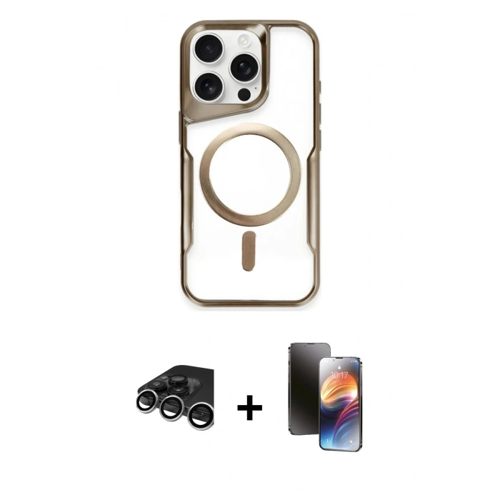 MARSİLYAN™- iPhone 15 Pro Max Kılıf Yadigar Klasik Özel Seri - Siyah 3D Antistatik Mat Seramik Nano Ekran Koruyucu + Gümüş Raze Metal Kamera Lens