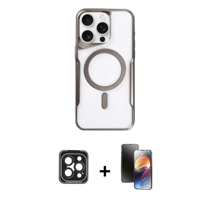 MARSİLYAN™- iPhone 15 Pro Max Kılıf Yadigar Klasik Özel Seri - Siyah 3D Antistatik Mat Seramik Nano Ekran Koruyucu + PVD Metal Kamera Lens - SH