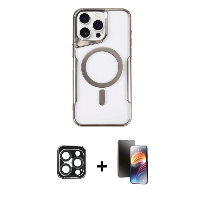 MARSİLYAN™- iPhone 15 Pro Max Kılıf Yadigar Klasik Özel Seri - Siyah 3D Antistatik Mat Seramik Nano Ekran Koruyucu + PVD Metal Kamera Lens - LT